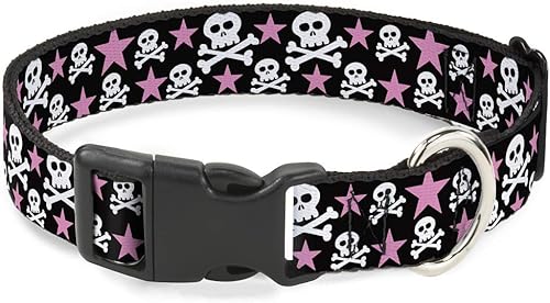 Buckle-Down Collar de clip de plástico con diseño de Skulls & Stars de 9 a 15 pulgadas, color negroblancorosa, pequeño Buckle-Down Collar de clip de plástico con diseño de Skulls & Stars de 9 a 15 pulgadas, color negroblancorosa, pequeño
