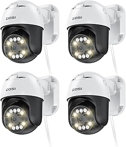 ZOSI 4 x C296 5MP 3K PoE PT Add-on Camera Outdoor wiht AI Face Human Vehicle Detection, Siren Alarm, Starlight Night Vision, Auto Track, 2-Way Talk, SD Card Storage, Only Compatible PoE NVR asin的图片