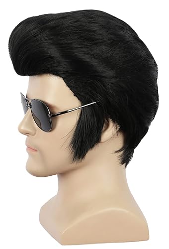 Miniatura 3 de Yuehong Peluca corta negra para hombre peluca de cantante de roca disfraz de fiesta de cosplay pelucas de cabello de Halloween