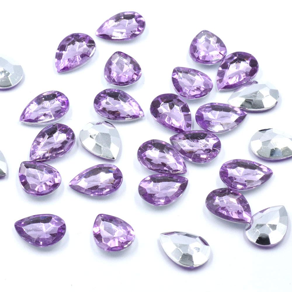 ARTKUNST 13x18MM Colors Drop Shape Acrylic Crafts Rhinestones Beads for Wedding Bridal Shower Party Decorations Vase Fillers 500 Pcs/Pack (Light Purple-Silver)