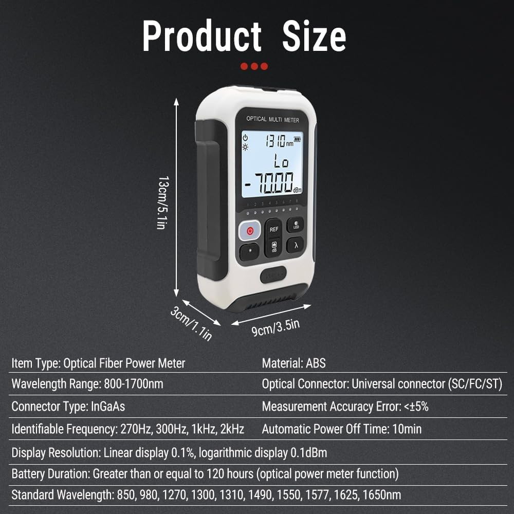 Misuratore di Potenza in Fibra, TM570A Multifunzionale Power Meter Fibra Ottica, 70dBm ~ +10dBm Lunghezza d'onda di Lavoro 850-1650nm, Veloce e Preciso, Bianco