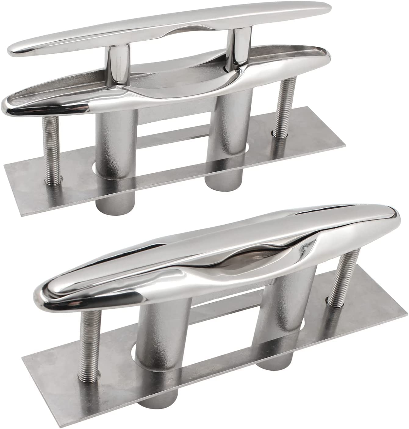 TANFEI 2 Pcs Pull Up Flush Mount Cleat Boat Dock Deck Stainless Steel 316 Retractable Low-Profile Mooring Rope Cleat with Backing Plate and Lock Nuts (6 inch)