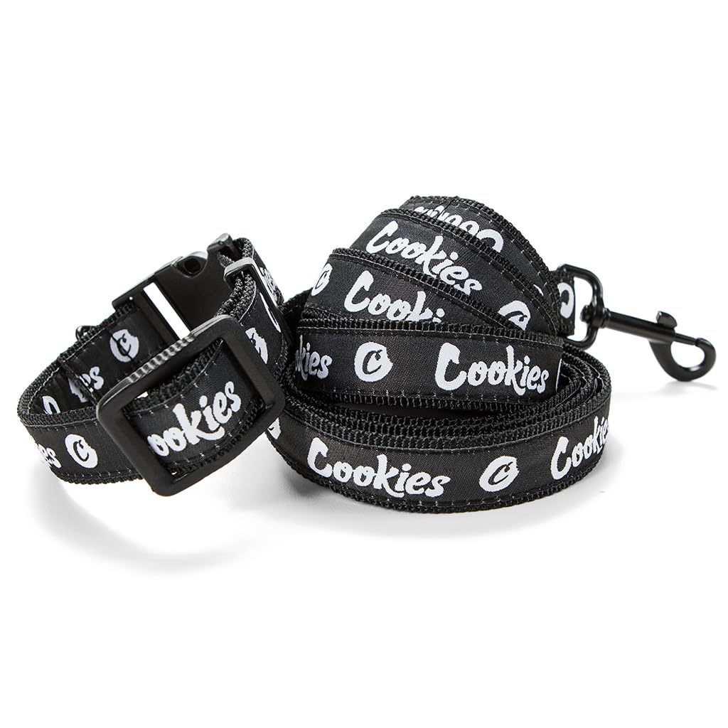 Cookies Original Logo Hundeleine & Halsband Set - Verstellbares Halsband mit Leine für kleine Hunde, robuster Metallclip, bequeme Passform, stilvolles Hundezubehör für Spaziergänge und Training