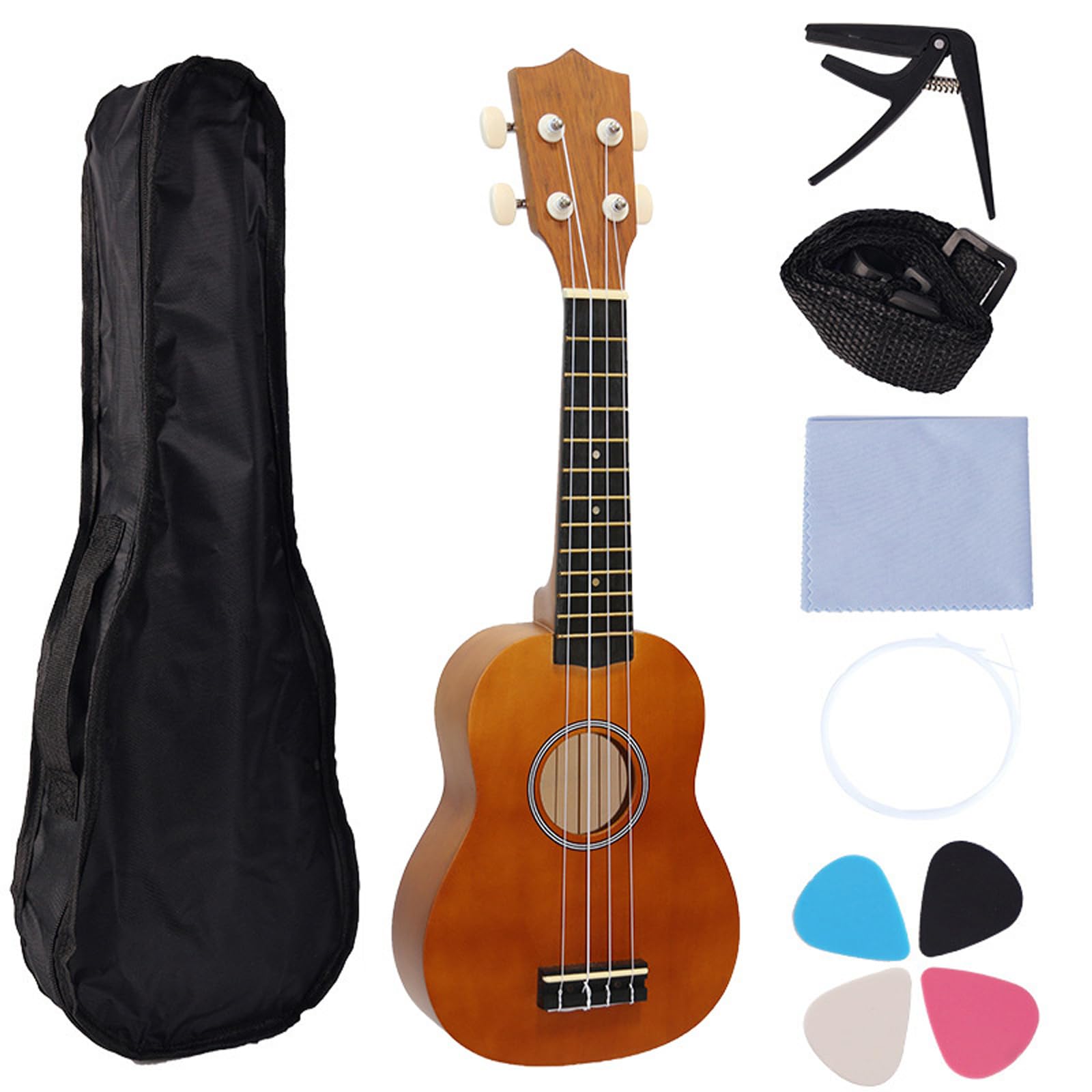21-Zoll Ukulele, leicht zu tragen, klassische Anfänger Ukulele, Holzstruktur, geeignet für Studenten und Outdoor Künstler, tragbar für Anfänger