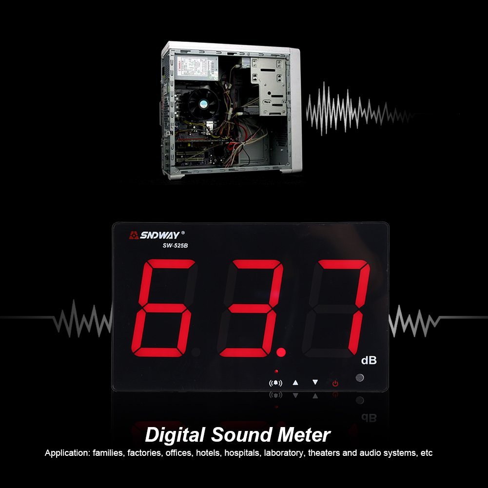 Miernik poziomu dźwięku, 30 ~ 130 db 9,6 cala LCD wiszący na ścianie decybel tester hałasu z rejestratorem danych i alarmem (SW-525B)