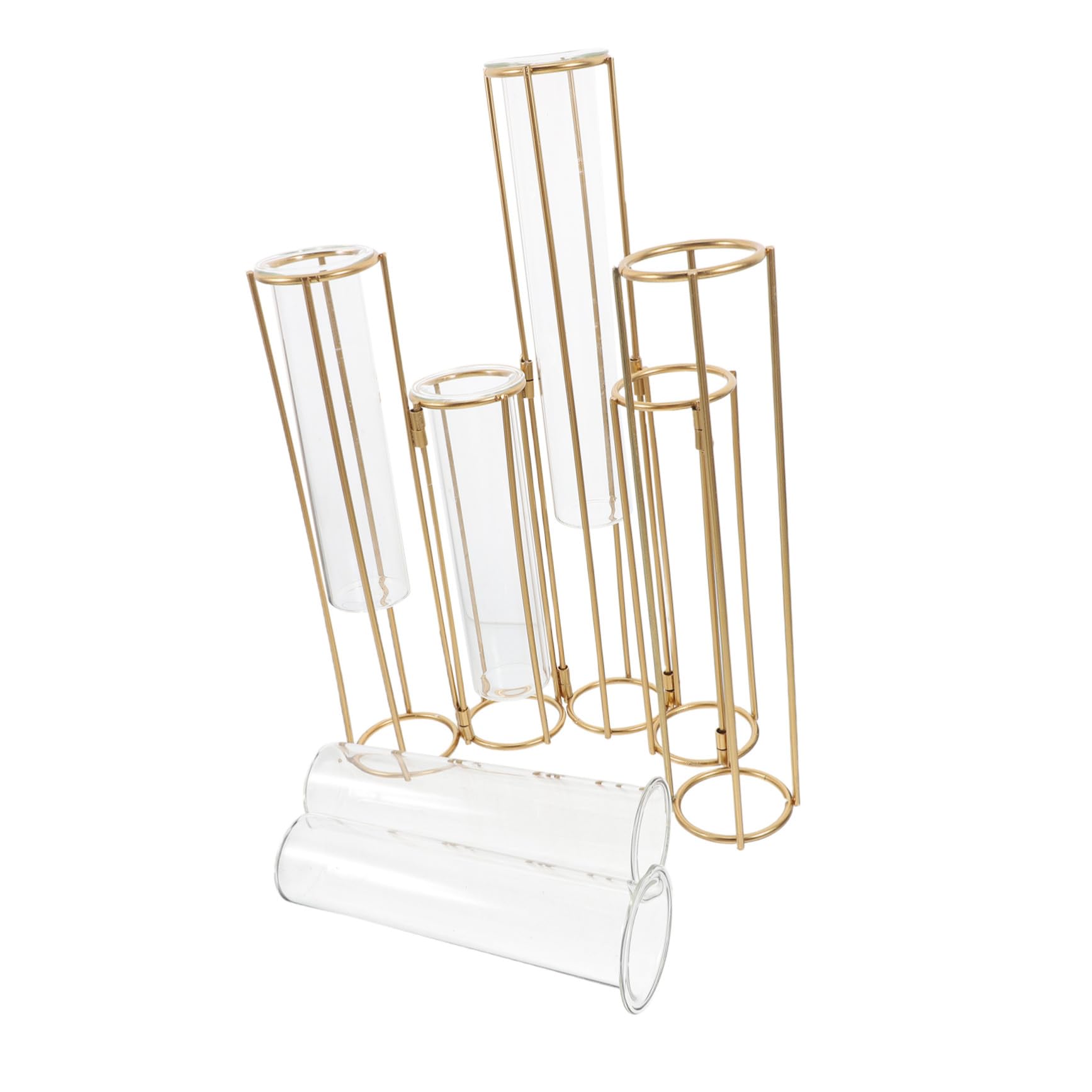 Vase à Plantes Hydroponiques Verre avec Support Métallique Rotatif Station de Propagation pour Fleurs et Racines Tubes Essai Décoratif pour Bureau et Maison
