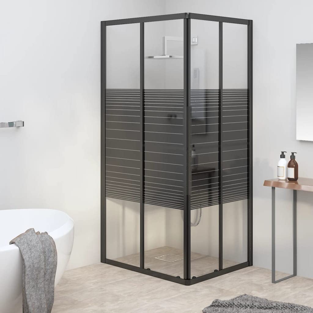 Box doccia con strisce ESG, 90 x 70 x 180 cm, nero, per bagno, parete doccia con profilo, paraspruzzi, porta doccia, angolo salvaspazio, robusto telaio in alluminio