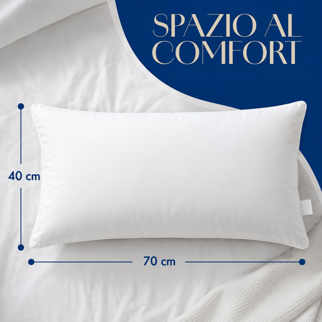 Cuscino Letto 40x70 cm in Nanofibra Ultrafine Effetto Piuma, Guanciale Morbido per Dormire in Cotone Naturale, Cuscino da Letto Antiacaro, Ergonomico e Traspirante Lavabile, Bianco