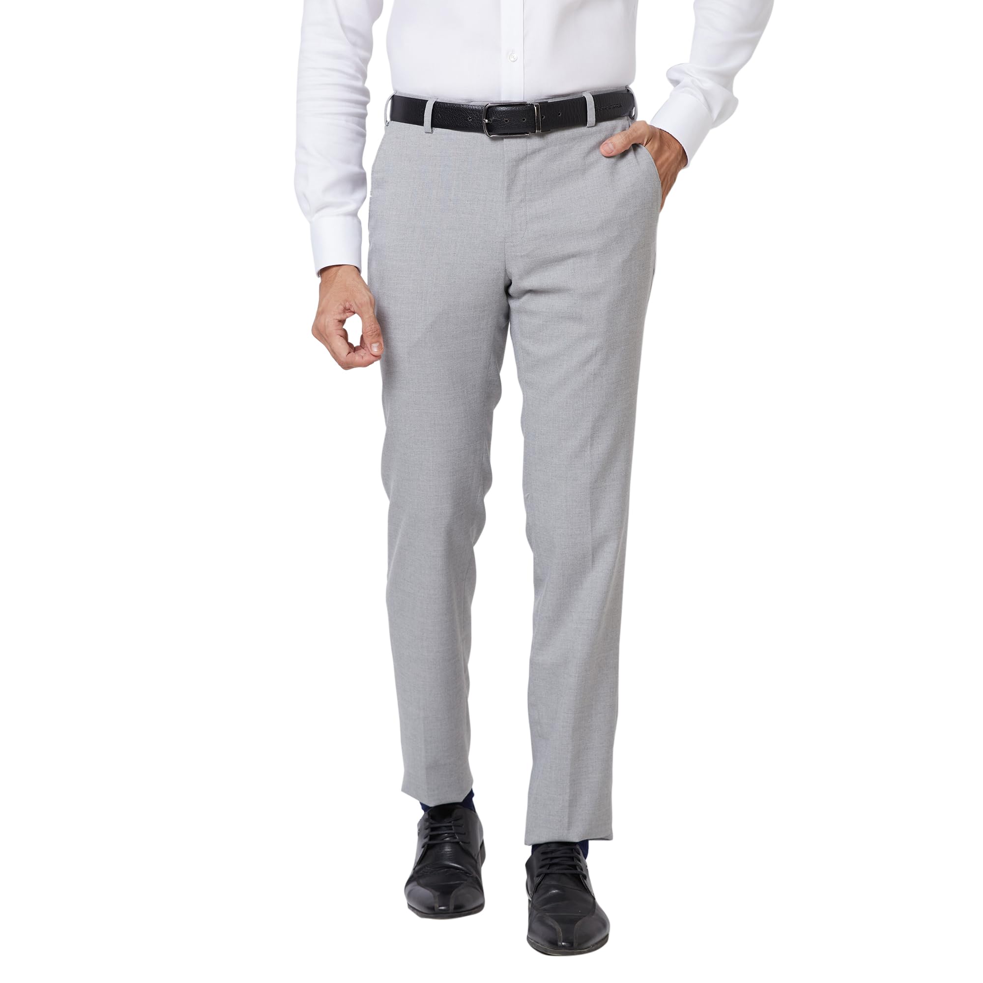 Men's Poly Viscose Blend Structure Pattern Slim Fit Flat Front Formal Trouser-image-23