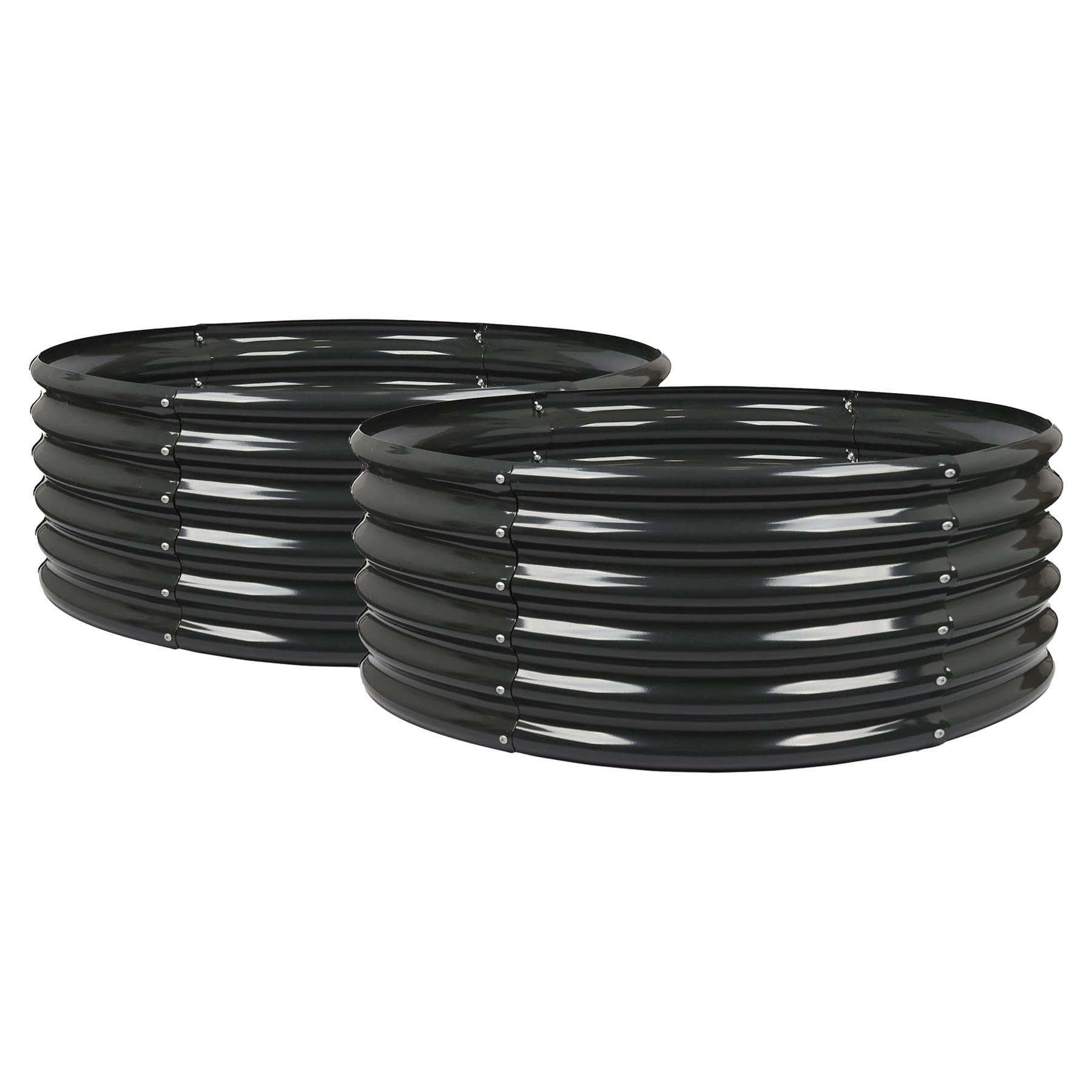 2x Round Raised Garden Beds 120cm x 45cm Anthracite Galvanised Steel