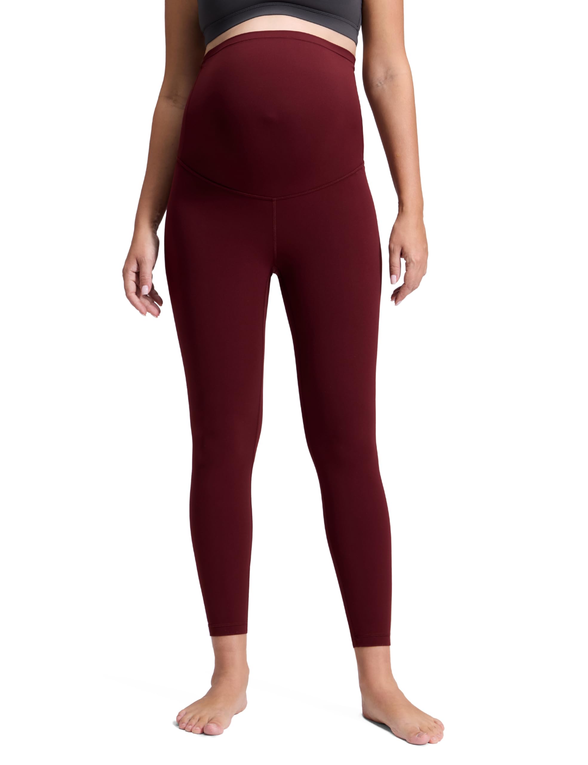 Crz Yoga Women's Red Merlot Butterluxe 25" Maternity Leggings - Over Bump Workout Leggings Pregnancy Soft Belly Support Yoga Pants 14