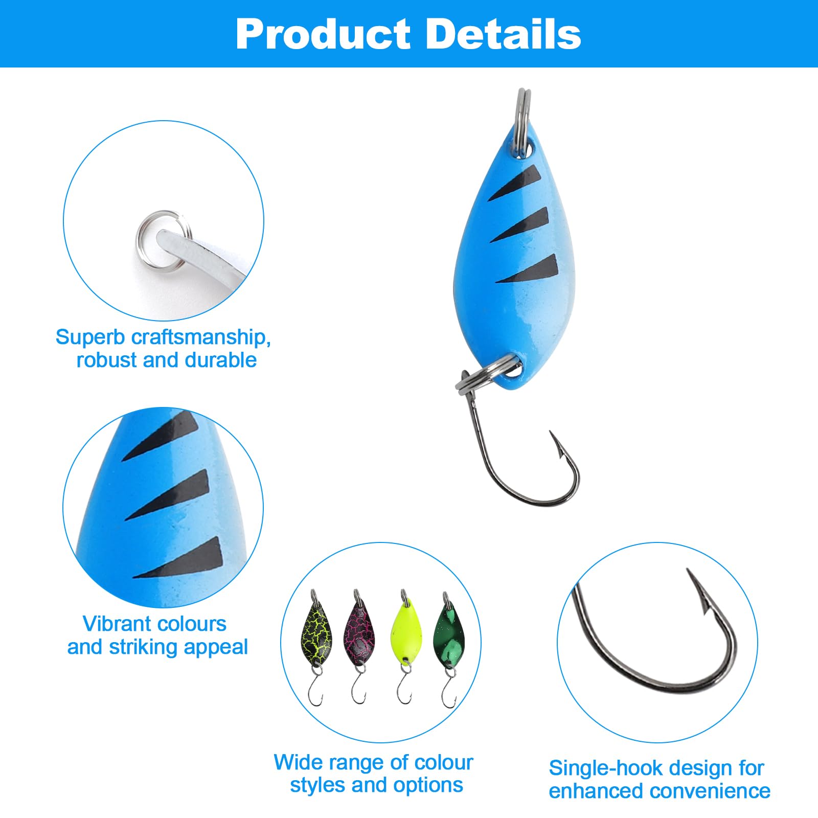 Juego de 12 cucharas de pesca para trucha con línea de pesca, juego de cucharas para trucha, juego de señuelos para trucha, cebo artificial, intermitente para agua salada, trucha de agua dulce, bajo — view 3