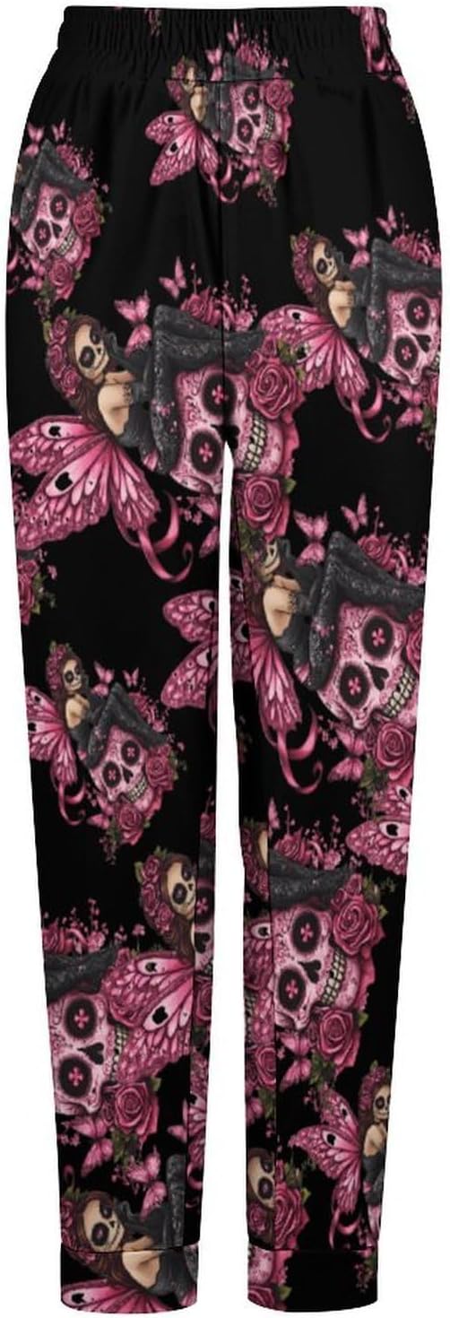 Skull Fairy Breast Cancer Awareness Ribbon Womens Pajama Pants Soft Lounge Pants Loose Trouser Pj Bottoms Sweatpants