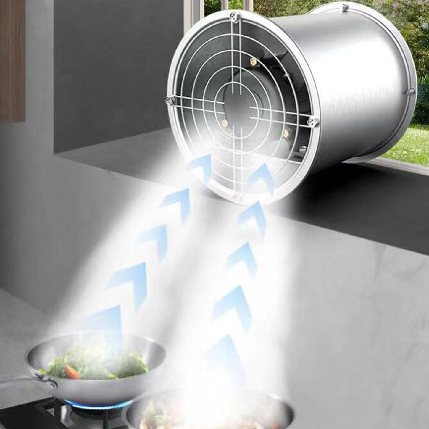 Estrattore Aria Flusso Assiale,Acciaio Inossidabile Ventilatore Industriale,2800 Giri/Min Aspiratore Bagno,Griglia Bifacciale,per Cucina, Serra, Tenda, Garage Ventola Aspirazione,16 Inches