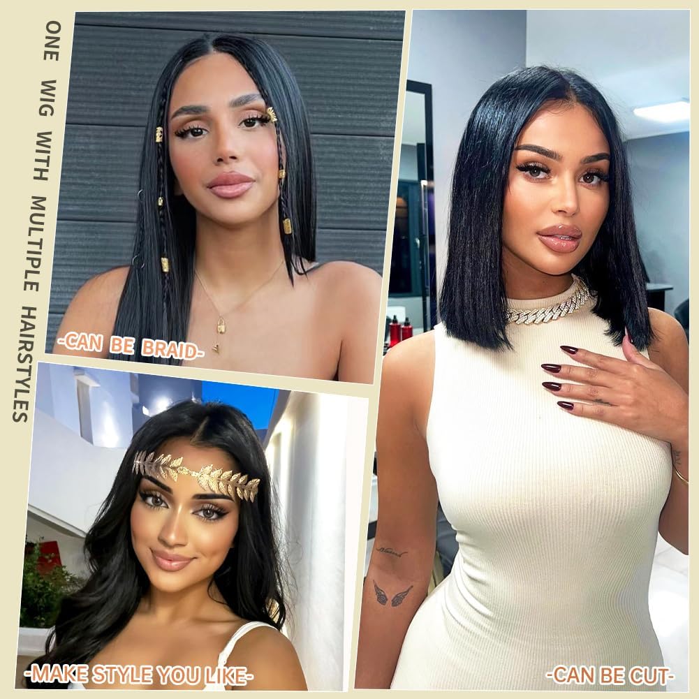 Wear and Go Glueless Wigs Human Hair Pre Plucked Pre Cut 6x4 Straight Lace Front Wigs Human Hair Wigs for Women No Glue Hd Lace Front Closure Ready to Wear Wigs 180% Density 22 Inch Natural Black