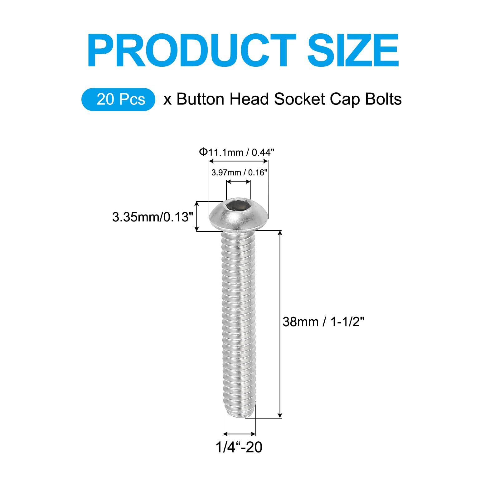 PATIKIL 1/4-20x1-1/2" Button Head Socket Cap Screws - Image 2