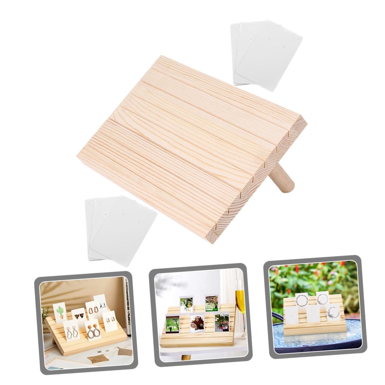 BESTYASH Espositore per Orecchini in Legno con Carte, Beige