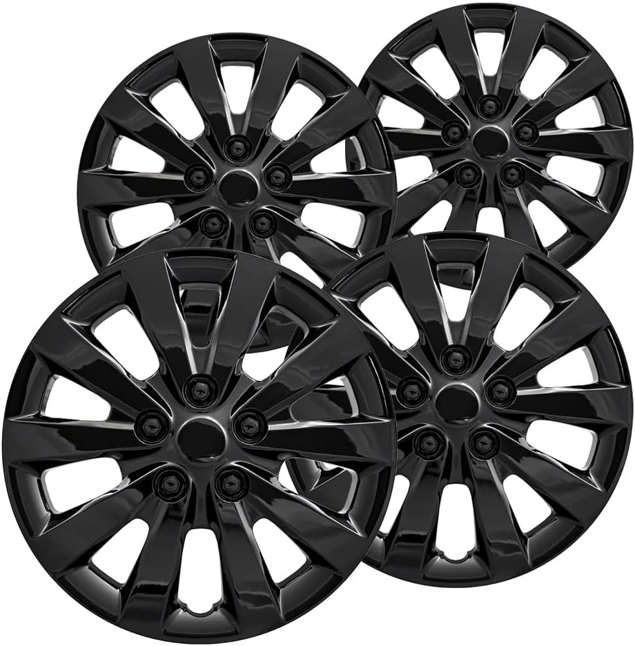 OxGord 16" Inch Hubcap Wheel Covers - (Set of 4) Hub Caps for Standard Steel Rims - Snap-on (Ice Black)