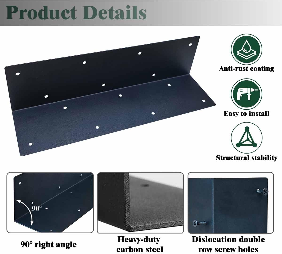 8Pcs Raised Garden Bed Corner Brackets, 11“ x 3” x 3“ L-Shape Metal Rustproof Thickened Raised Bed Corner Brackets for 12” - 24" Flower Vegetable Furniture Planter Wood Garden Bed Box (Matte Black)