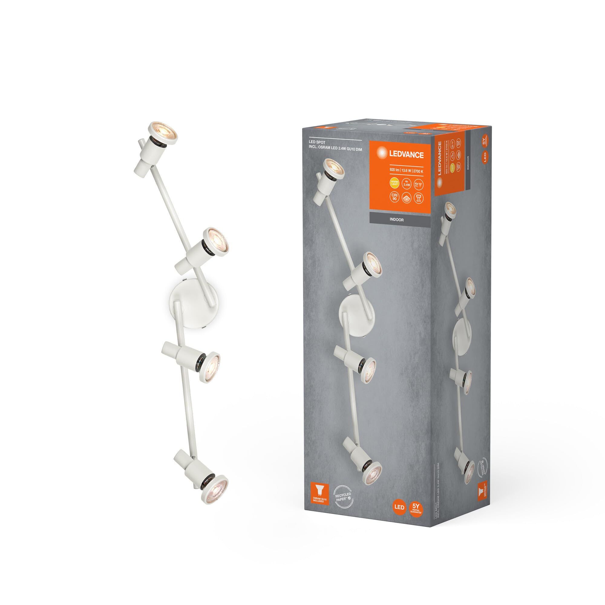 LEDVANCE LED SPOT GU10 4 x 3,4W, 920lm, blanco, temperatura de color | , LED Lamp, not relevant mm dia, 25000 hours, Paquete de 1