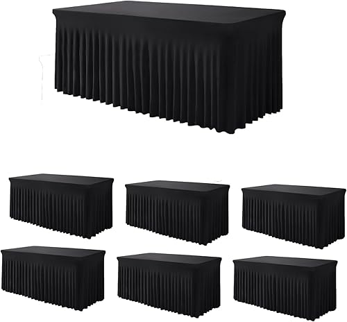 Spandex Table Cover 6ft, 6 Pack Black Rectangle Fitted Tablecloth with Pleated Skirt, Wrinkle Free Rectangular Tablecovers Table Skirt for Party disponible en Yaxa Guatemala