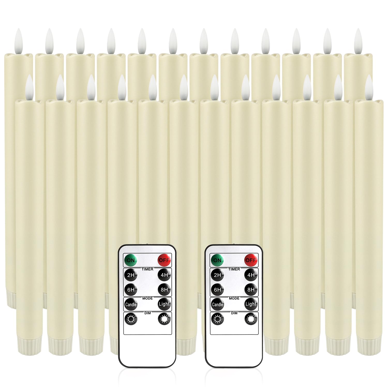 YOROXRG 24 Pack LED Flameless Taper Candles with Timer, Dripless Fake Candlesticks with 3D Flickering Flame, 9.6 Inches White Window Candle for Fireplace Christmas Halloween(Ivory)