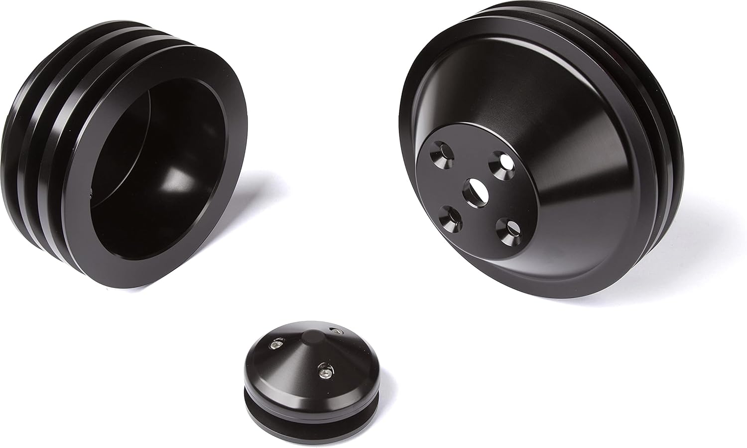 Chevy Small Block Pulley Kit V-Belt, LWP 3V - Black Bright Dip Anodize