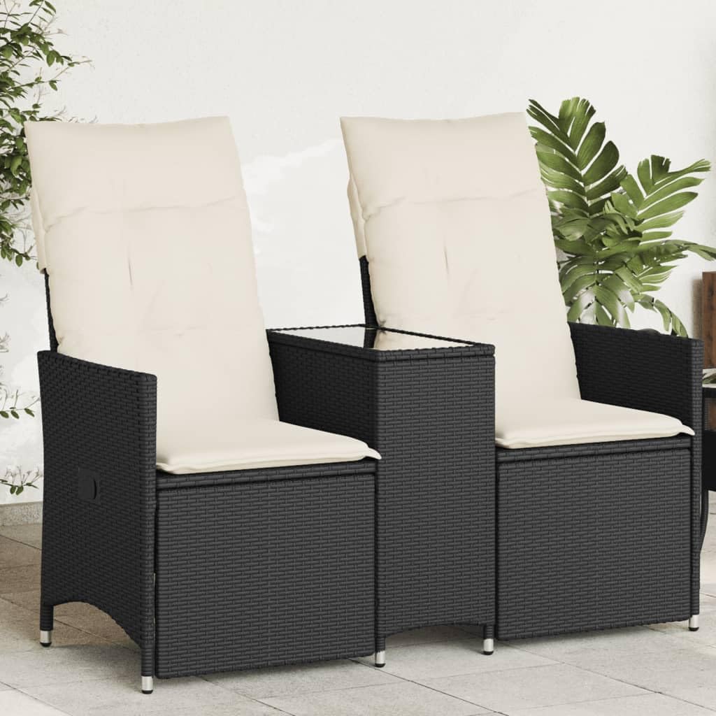 Divano da Giardino Reclinabile 2 Posti con Tavolino Nero