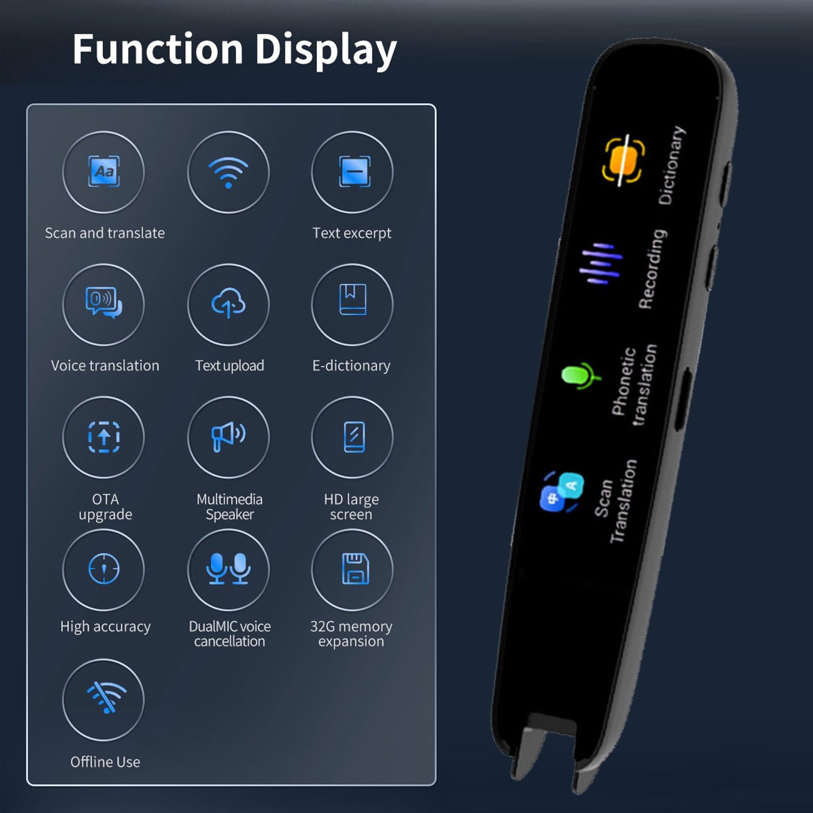 Stylo Lecteur de Numérisation, Stylo Traducteur, Stylo de Lecture de Texte à Parole, Lecteur de Stylo Numérique, Scanner de Stylo de Traduction sans Fil, Stylo Traducteur