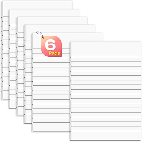 Bloc de notas adhesivas de 4 x 6, 6 blocs, notas adhesivas amarillas con líneas, 30 hojasbloc, blocs adhesivos fáciles de publicar, bloc de notas