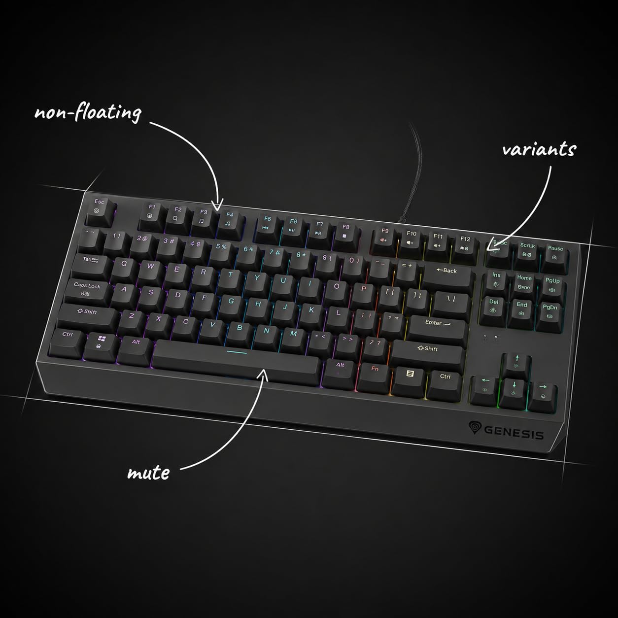 Genesis Thor 230 TKL Klawiatura Mechaniczna Hot-Swap RGB, z niemieckim układem QWERTZ, N-Key Rollover, Double Injection Keycaps, USB, Kompaktowa Gamingowa Klawiatura TKL do PC, Czarna,