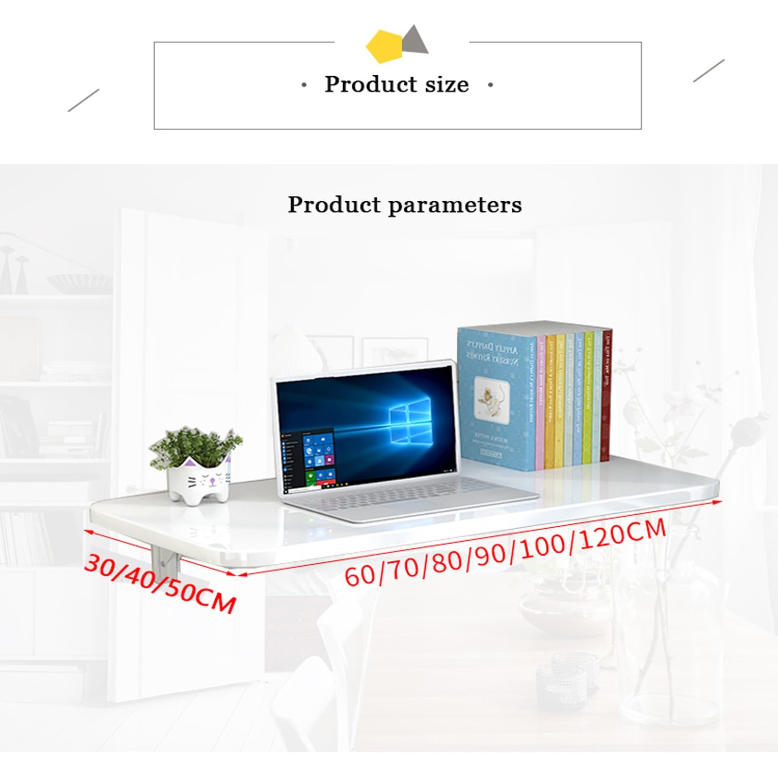 Składane biurko ścienne i pływający stół do jadalni do małych przestrzeni, idealne do laptopów, gabinetu, jadalni, balkonu, sypialni, łazienki, kuchni, biały (40 x 30 cm)