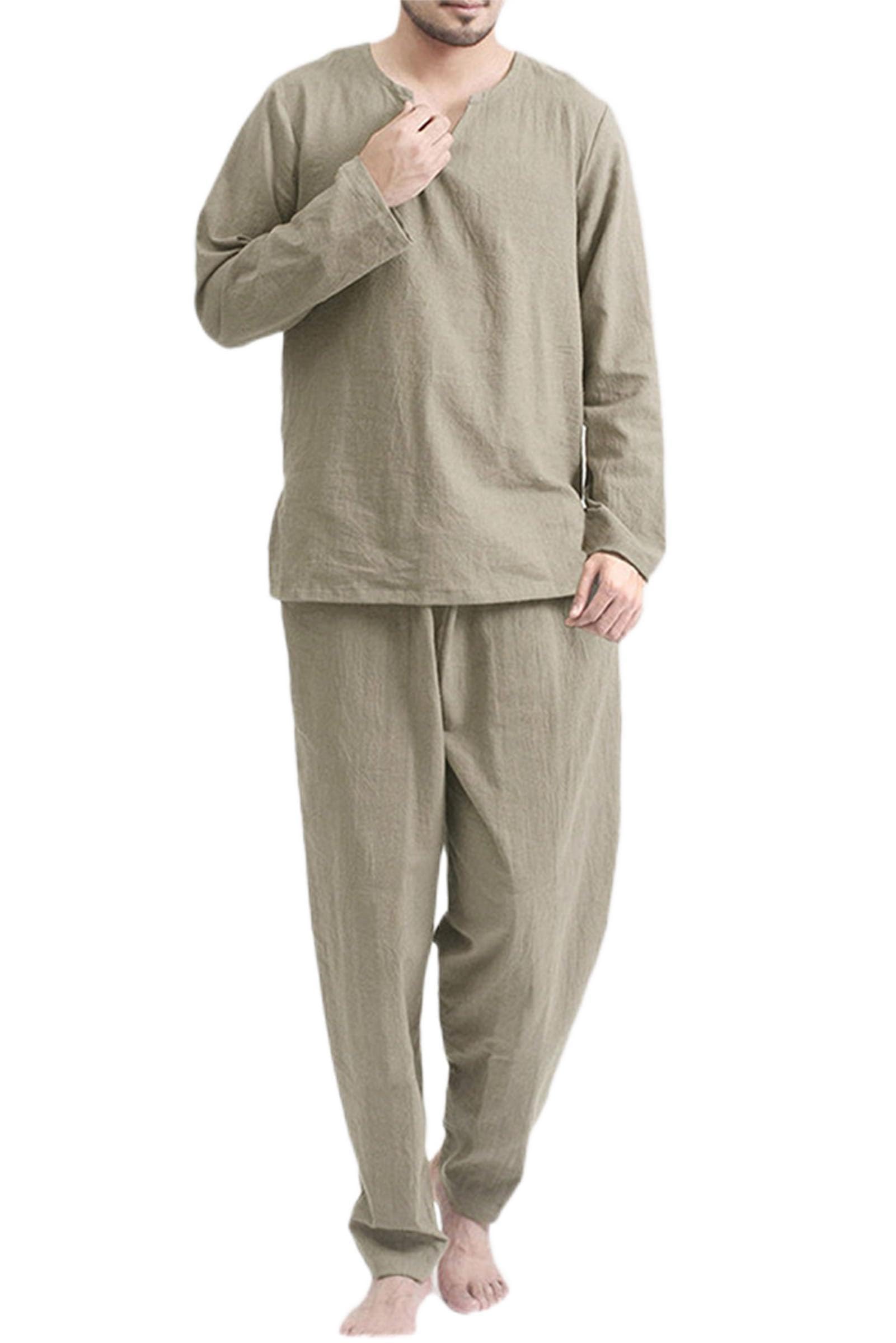 Ensemble de Pyjama pour Hommes Col en V Vêtements de Nuit Chaud Confortable À Manches Longues Haut & Bas Pyjama Ensemble Vêtements De Nuit