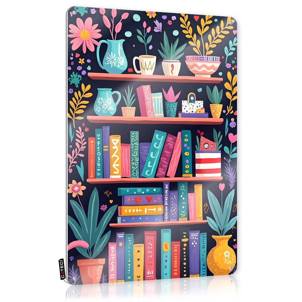 Fzfn Colour Colorful Bookshelf With Plants And Decorative Items Plaque Aesthetic | Hippie Ideas Decorative Wall Art(30X40cm)