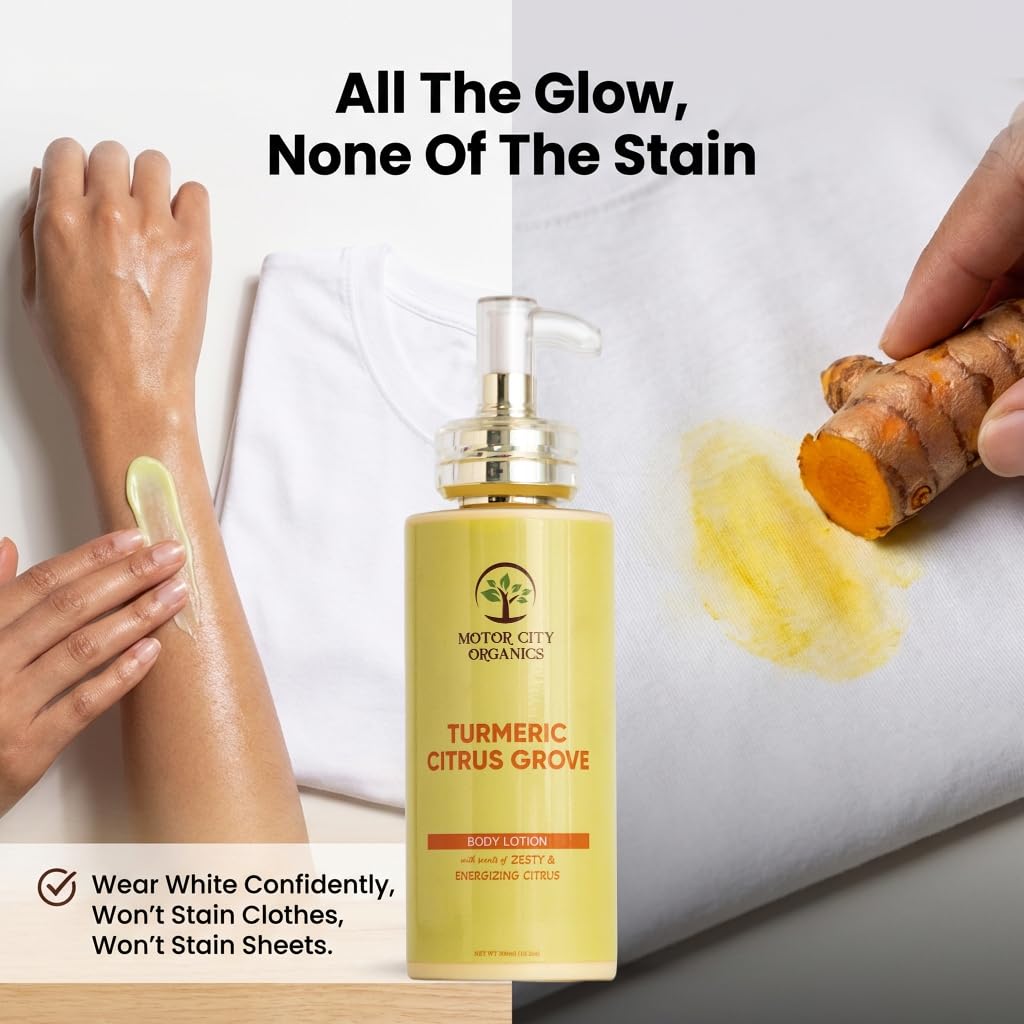 Turmeric Lemon Body Lotion for Hydrating Skin - Lightweight Daily Moisturizer with Clean Ingredients, Fast Absorbing Body Cream | 10.2 oz
