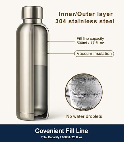 Miniatura 5 de Botella aislada de acero inoxidable de 23 onzas para lavavajillas, botella de agua de metal termo de repuesto