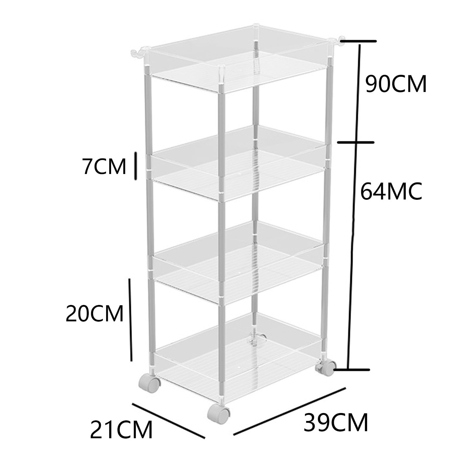 Carrello portaoggetti in acrilico marrone a 3 ripiani mobile per cucina, camera da letto e bagno; scaffale con ruote per un facile trasporto