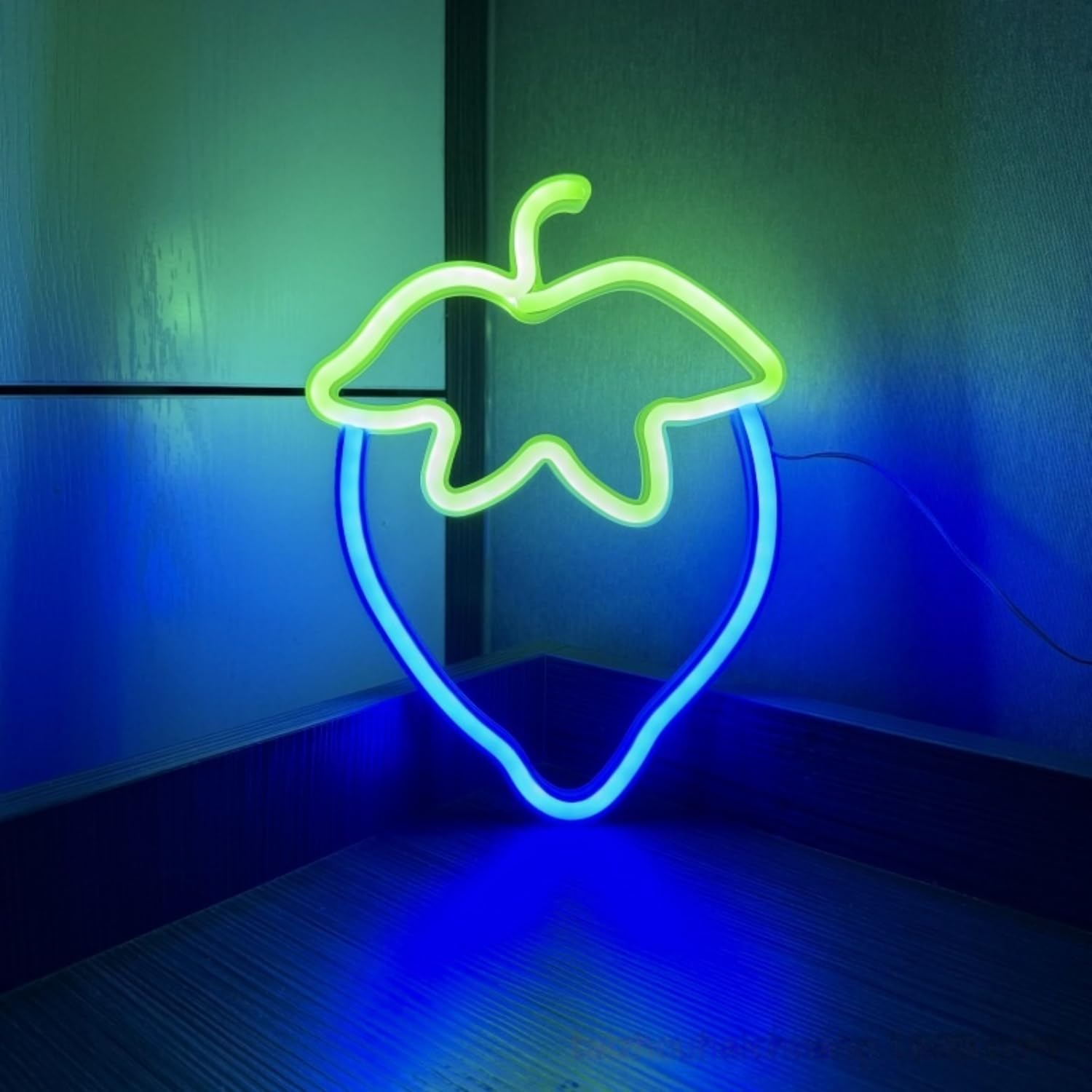 LED Neon Signs Assortment - Strawberry, Cat Paw, Coffee Cup, Whale Shapes, Indoor Outdoor Decor for Party, Christmas Valentine's Day Bedroom Ambience(Blue Strawberry)