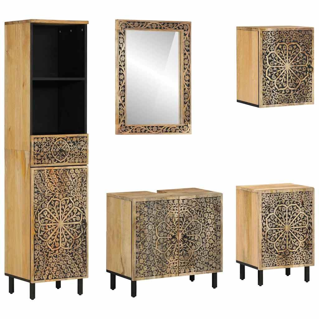 vidaXL Set Mobili da Bagno 5 pz in Legno Massello di Mango