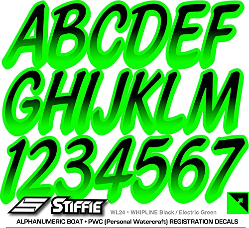 Image of STIFFIE Whipline Black /Electric Green 3 inch Boat & PWC Registration Decals • Numbers Letters Stickers