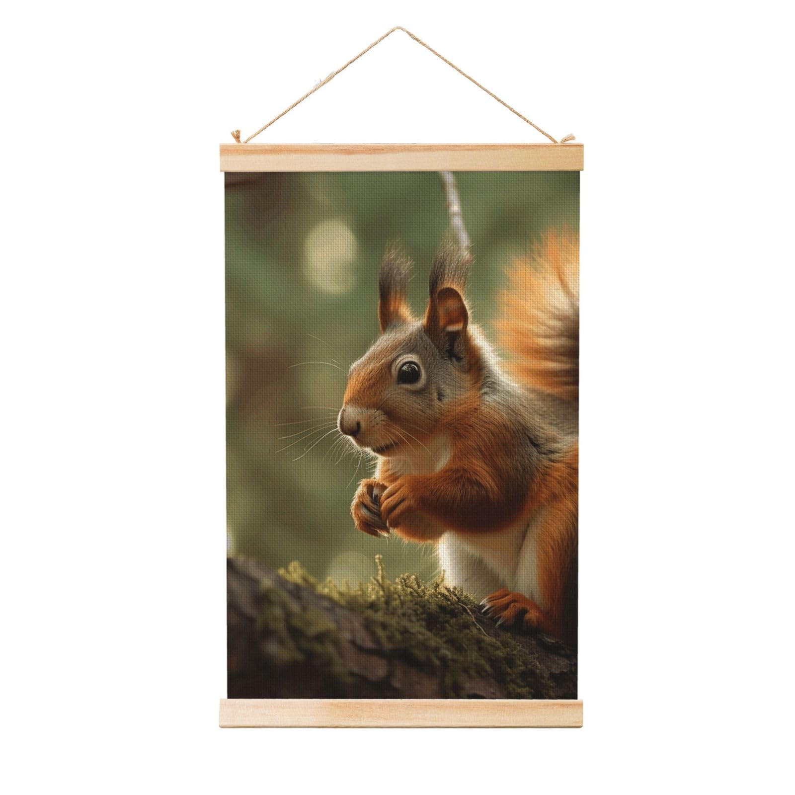 Wildlife Forest Squirrel Poster Wooden Shaft Hanging Poster Wall Hanging Banner Canvas Artwork with Wood Frames 36"x24" Modern Artwork Decor Ready to Hang Wall Art for Home Decor Scroll Painting