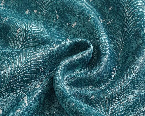 Image of HUTI 5 feet Sea Bue Window Curtain Set of 2 | Semi-Transparent Leaf Printed Curtain | Soft Knitted Polyester | Eyelet Curtain for Living Room & Bedroom 4x5 ft (120 x 150 cm) | Best for Home Decor