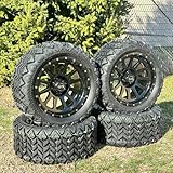 14 Inch Glossy Black Cascade Golf Cart Wheels & Tires Set of 4, 23x10-14 All Terrain Tires, DOT Certified Golf Cart Wheels Compatible with EZGO, Club Car, YMH, 5 or 6