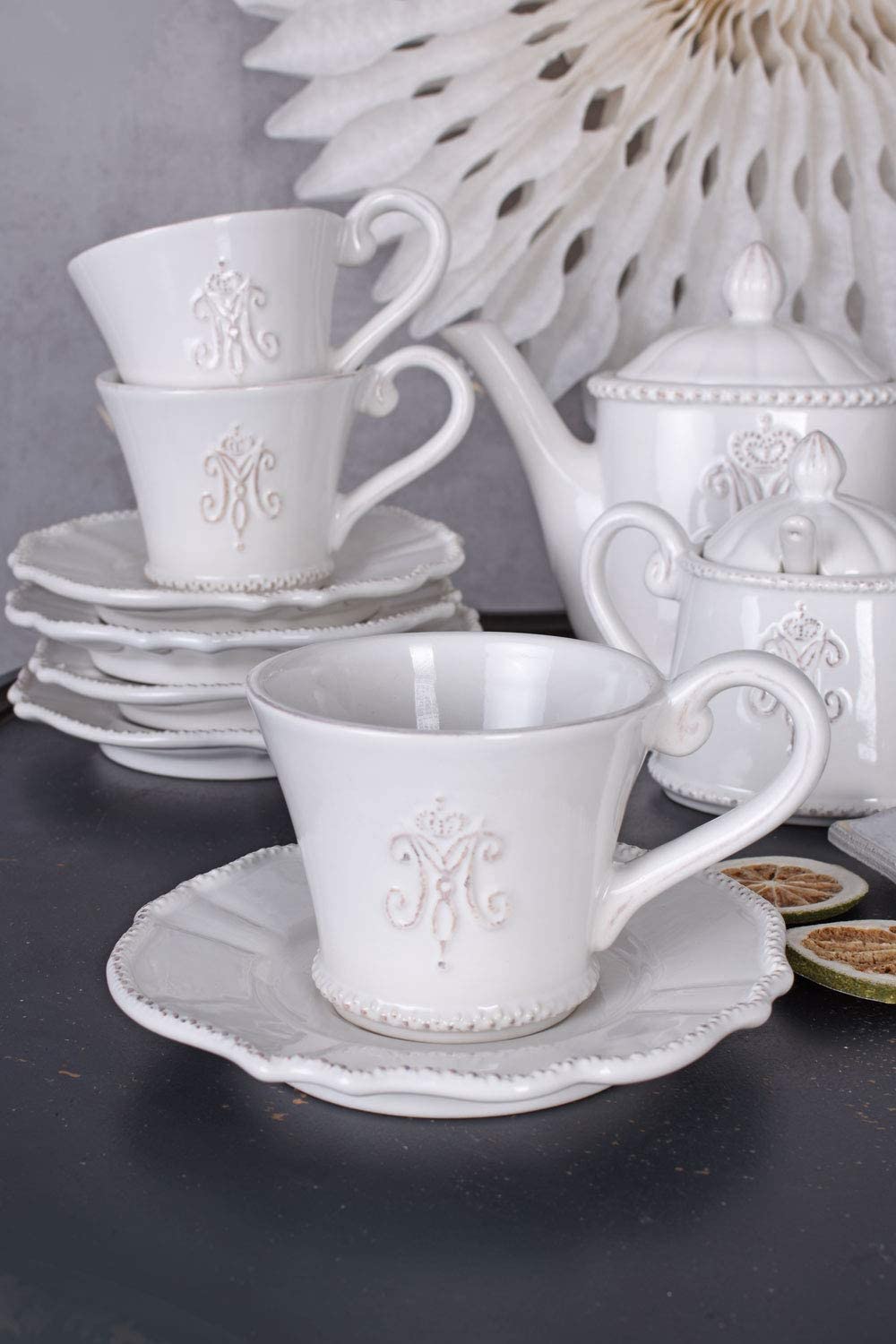 Porcelanowy serwis do herbaty dla 6 osób, filiżanki do kawy, dzbanek do kawy, serwis stołowy cw501 Palazzo ekskluzywny