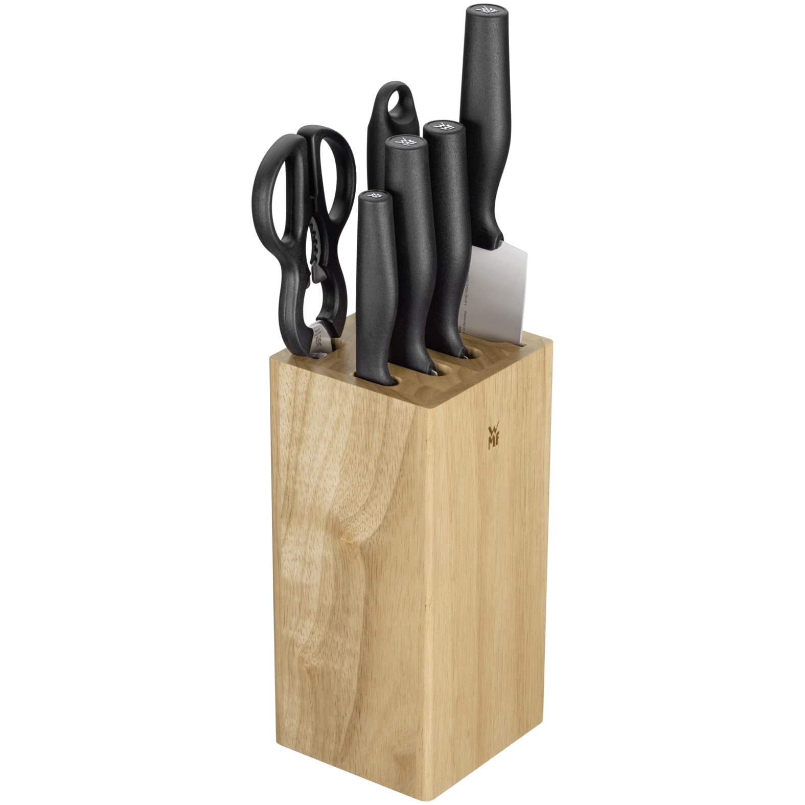 WMF Impulse Messerblock mit Messerset 7teilig, Made in Germany, 4 Messer, Küchenschere, Wetzstahl, Gummibaumholz, platzsparende Aufbewahrung, exzellente Schärfe, perfekte Ergonomie