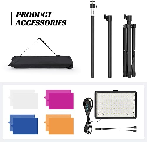 Miniatura 9 de Paquete de 2 luces LED USB regulables, iluminación de fotografía, luces de estudio de 5600 K con soporte de trípode, altura ajustable y 4 filtros de
