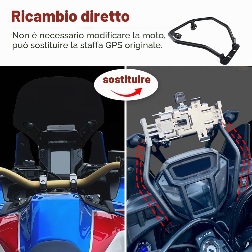 Xitomer Supporto per parabrezza GPS per parabrezza adatto per Africa Twin 2016-2019, supporto per telefono per moto, staffa per parabrezza moto per montaggio parabrezza Africa Twin, staffa GPS