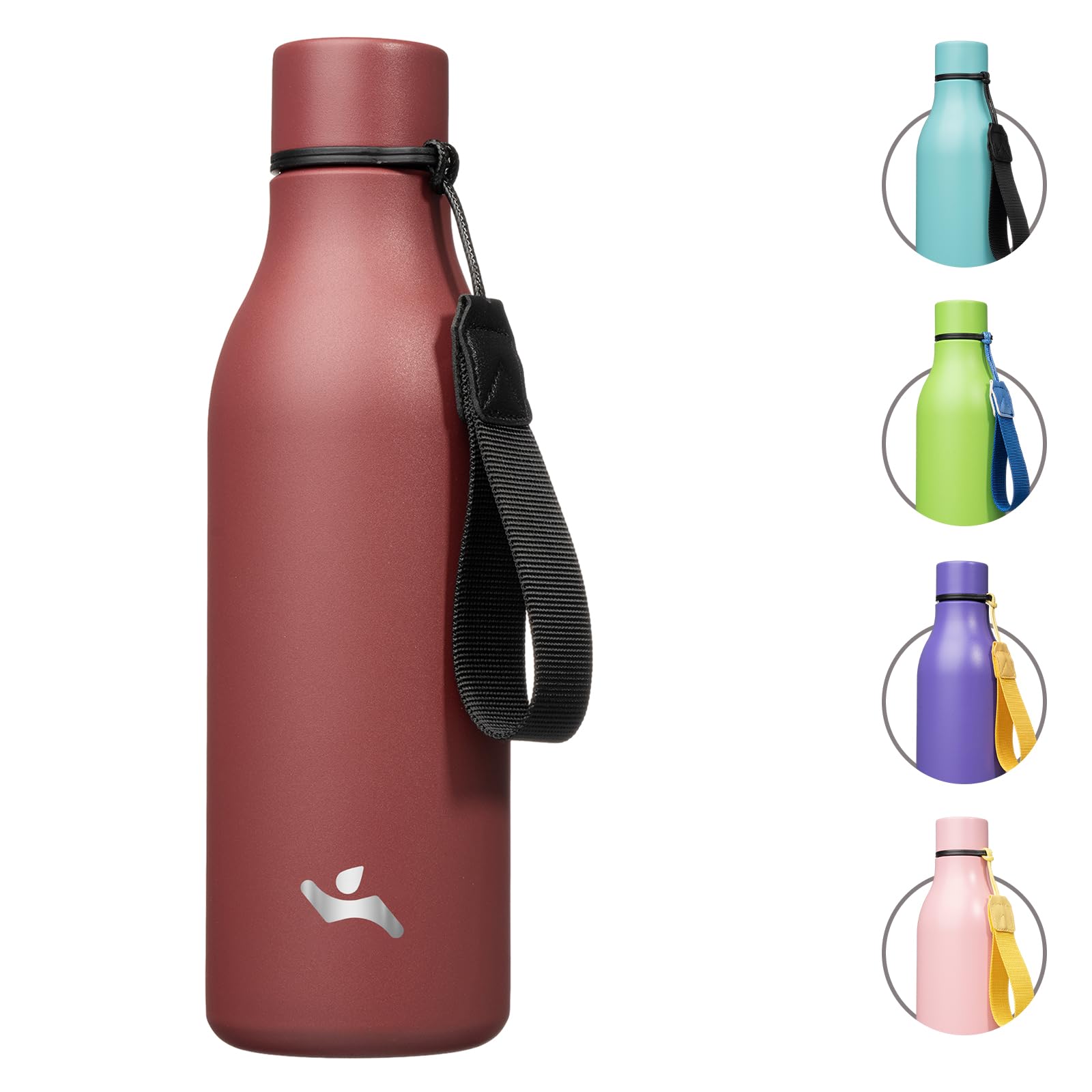 Konokyo 18 oz Insulated Stainless Steel Metal Water Bottle with Strap | BPA-free, leak-proof, dishwasher-safe reusable bottle with strap for gym, school, hiking, outdoor travel &amp; hydration
