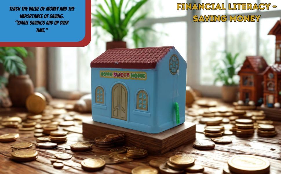 Piggy Bank Toy for Kids with Lock & 2 Keys โ House Shaped Coin Bank for Boys & Girls | BIS Certified Plastic Gullak | Money Saving Bank Gift for Toddlers 3+ Years | Made in India (Blue) 1