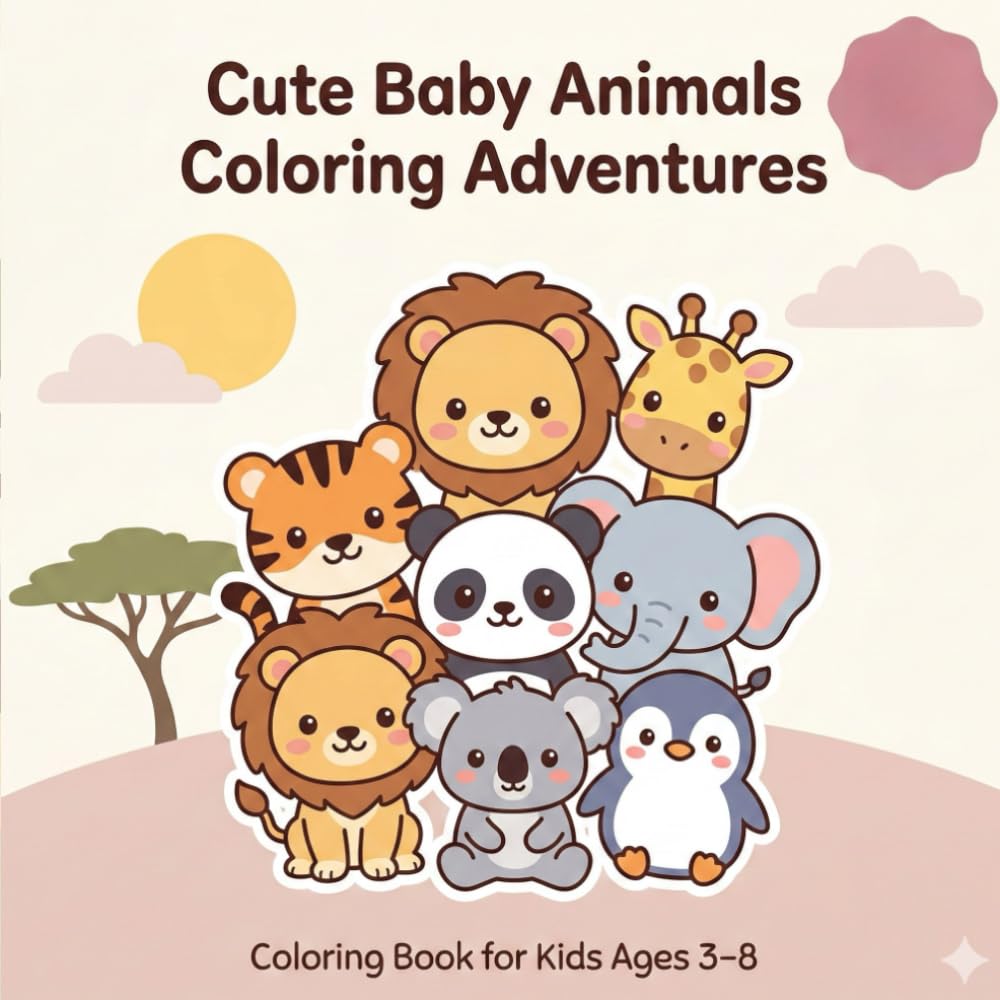 Cute Baby Wild Animals Coloring Book: Ages 3–8 • Big, Bold, Easy-to-Color Safari Adventures (Lion, Tiger, Panda, Elephant, Giraffe, Koala & Penguin)